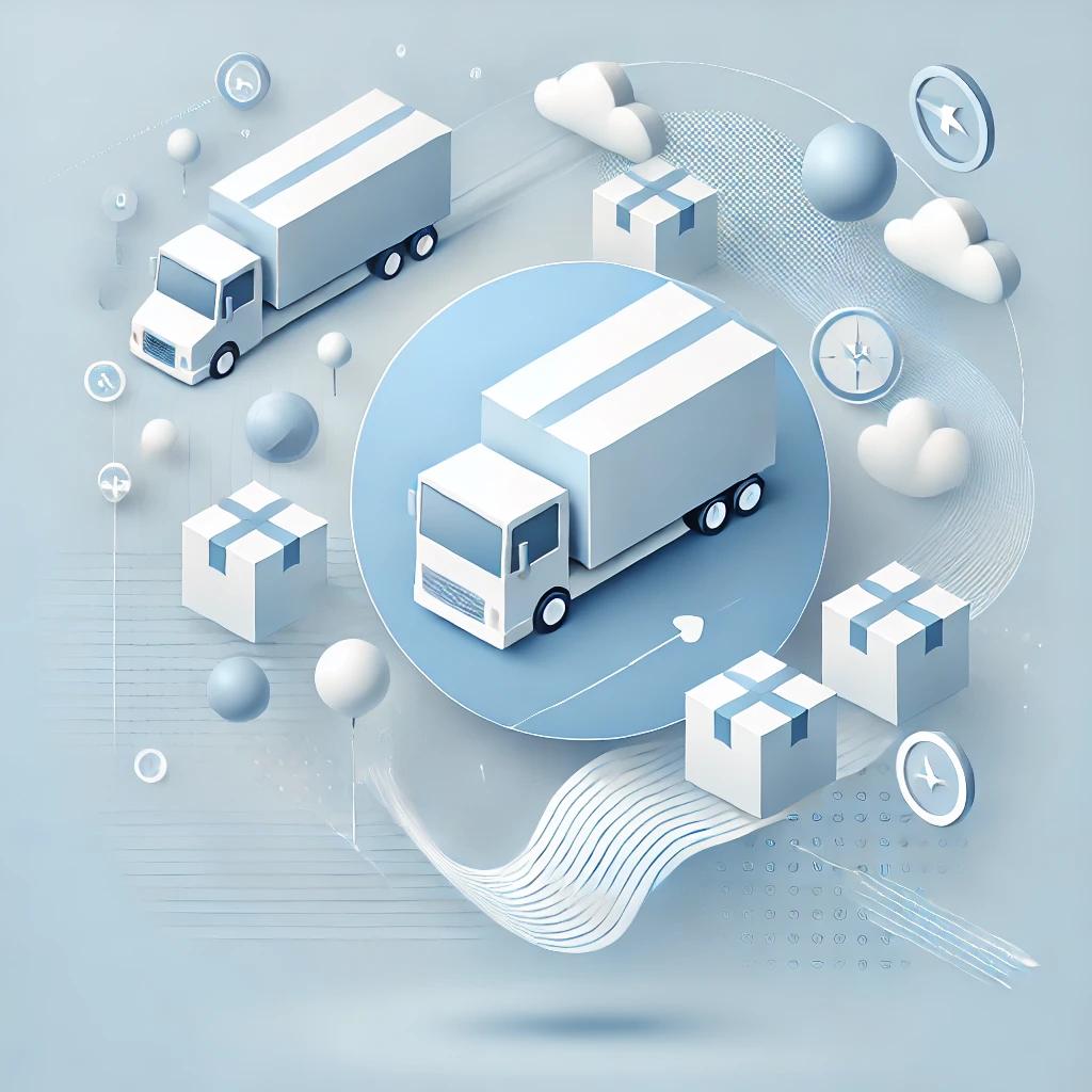 a truck with a blue background and white shapes